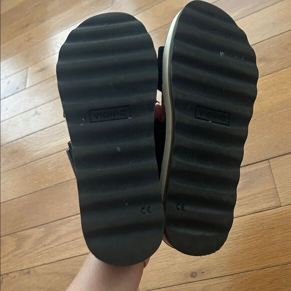 Vionic Brandie Slide Black Sandals Women Size 7.5 Double Strap Buckle Slides - Picture 9 of 12